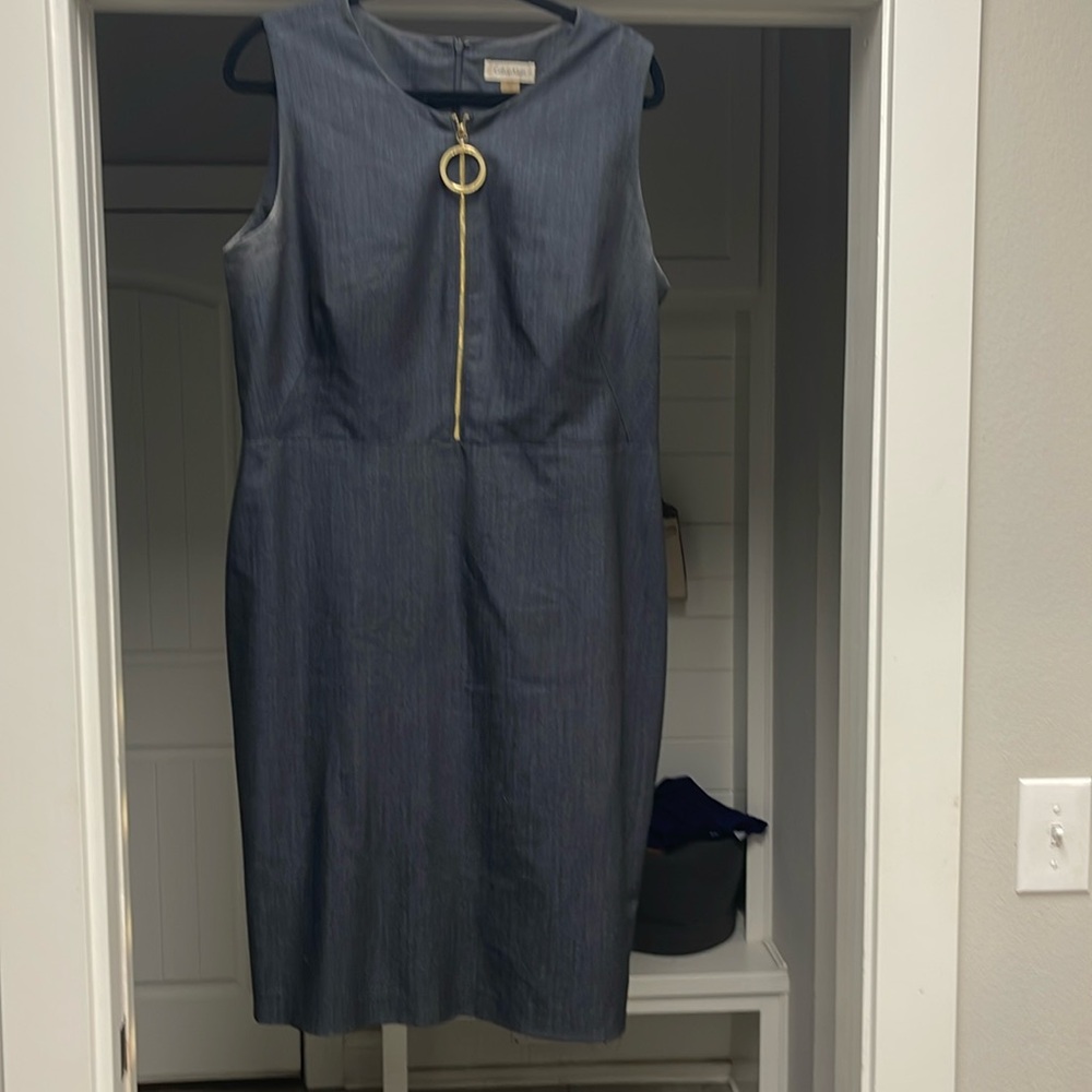 Calvin Klein zipper front Black Denim dress
